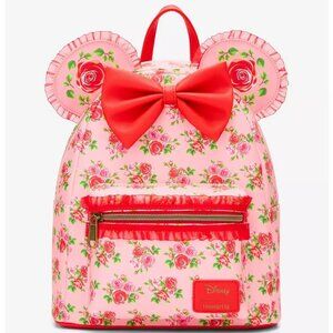 Loungefly Disney Minnie Mouse Roses Mini Backpack Floral Pattern Bag With Bow